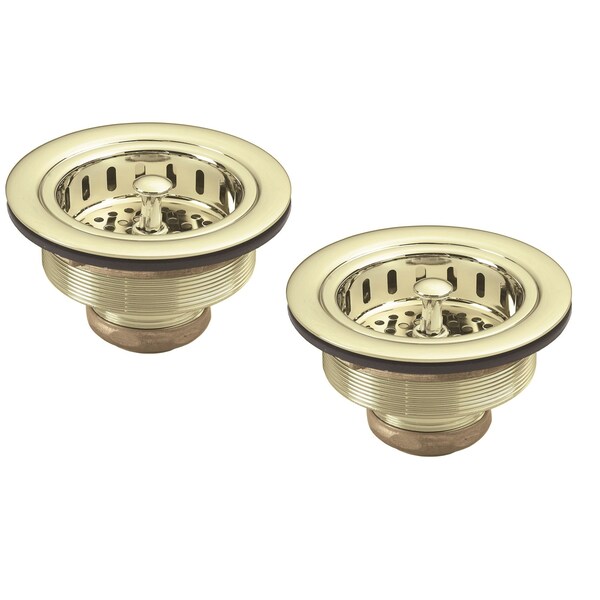 Westbrass 3-1/2" Post Style Kitchen Sink Basket Strainer, Polished Brass (2-Pack) D2145-01 - main